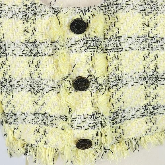 Y2K Zara Womens Crop Top Size L Yellow Black Plaid Frayed Preppy Popstar Bratz - Picture 12 of 14